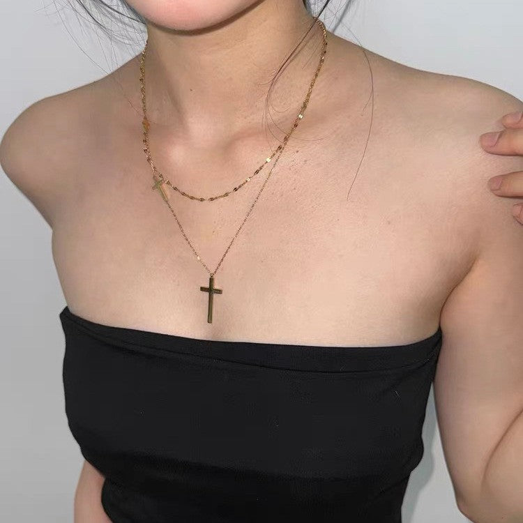 Layered Cross & Diamond Cut Chain Necklace