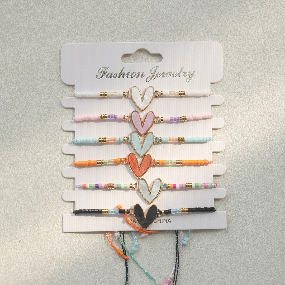 Colorful Beaded Heart Charm Bracelet Set