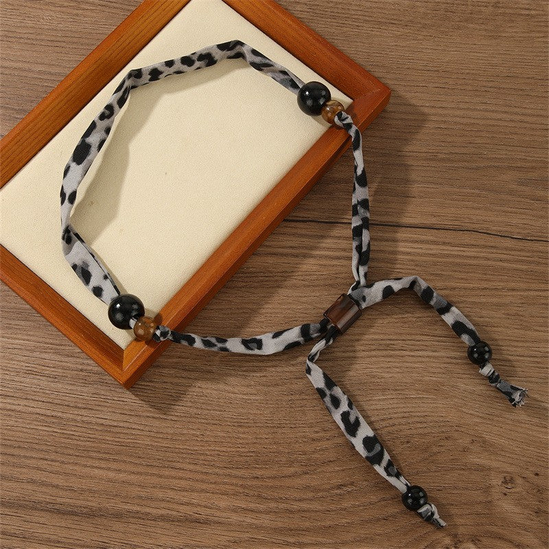 Mixed Print Beaded Scarf Necklace