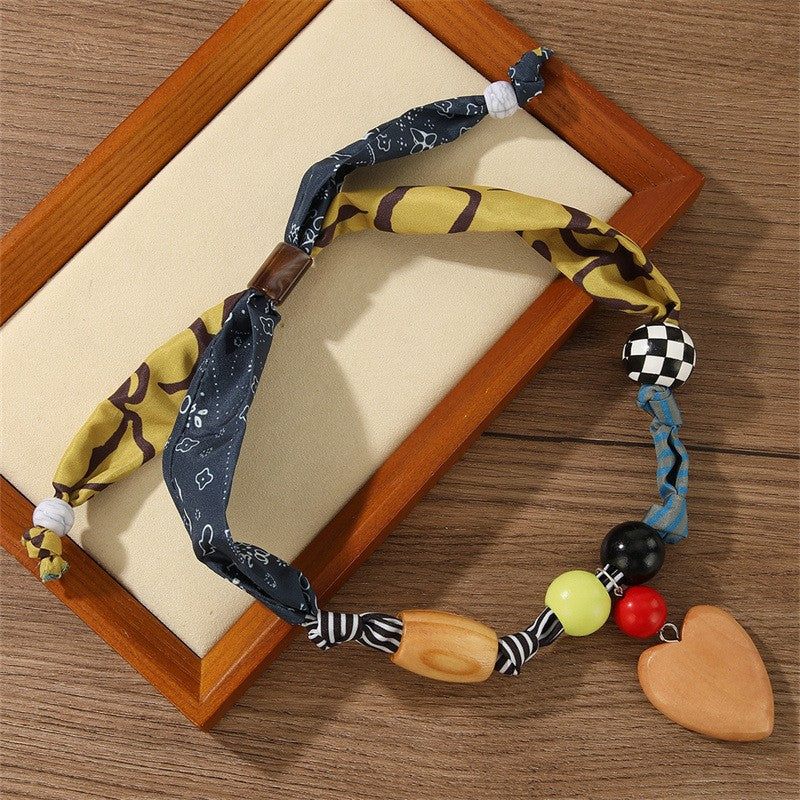 Mixed Print Beaded Scarf Necklace