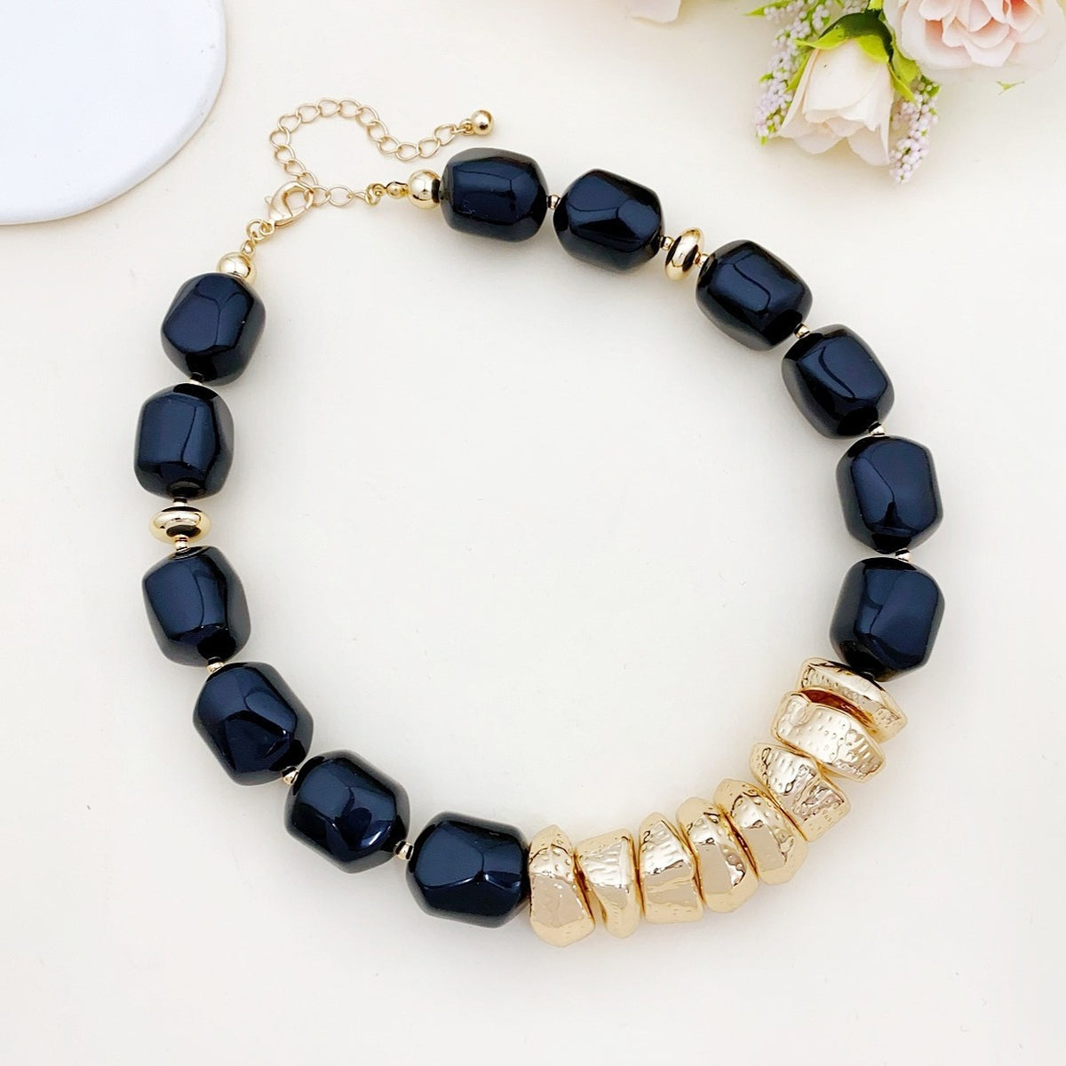 Marbled Bead & Gold Accent Necklace
