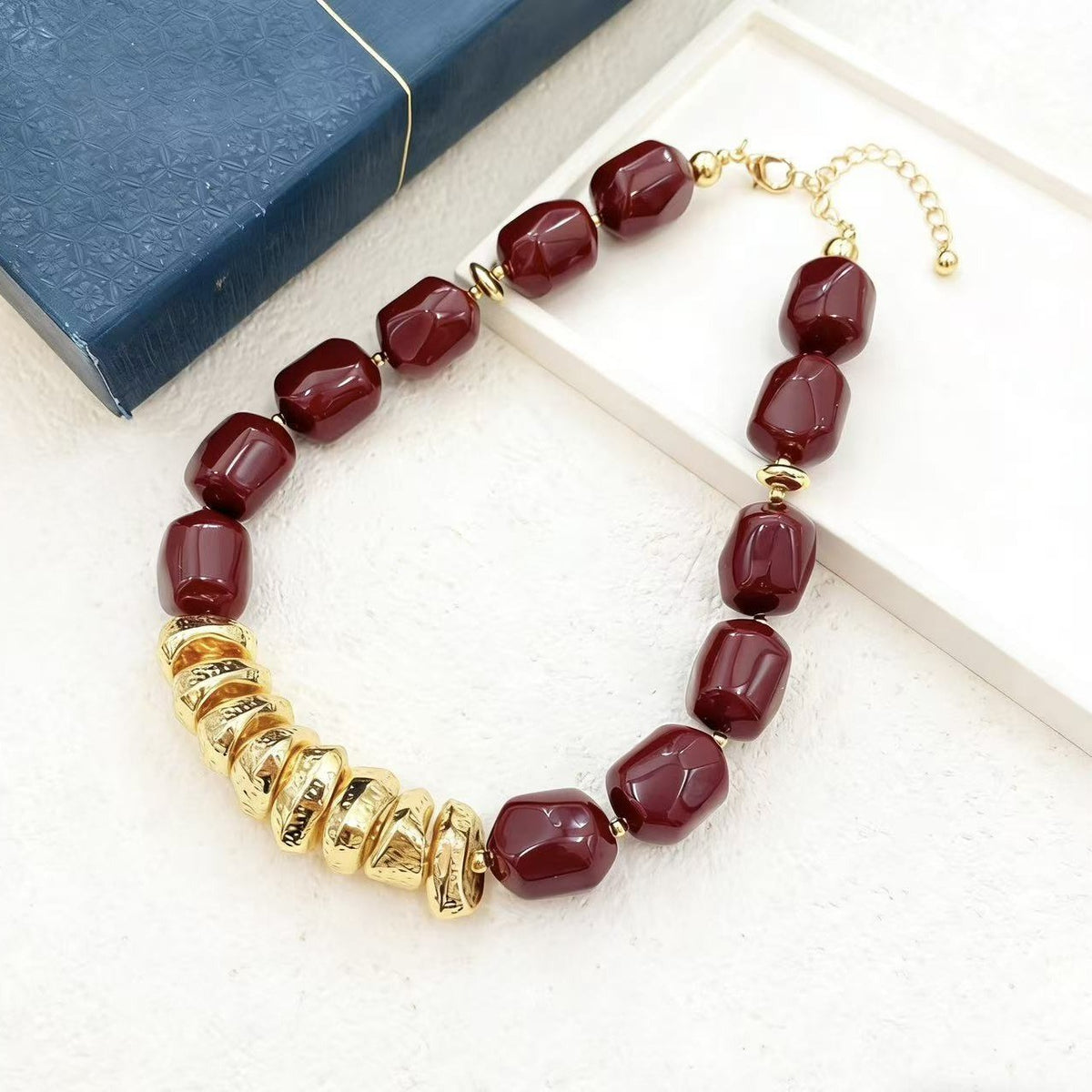 Marbled Bead & Gold Accent Necklace