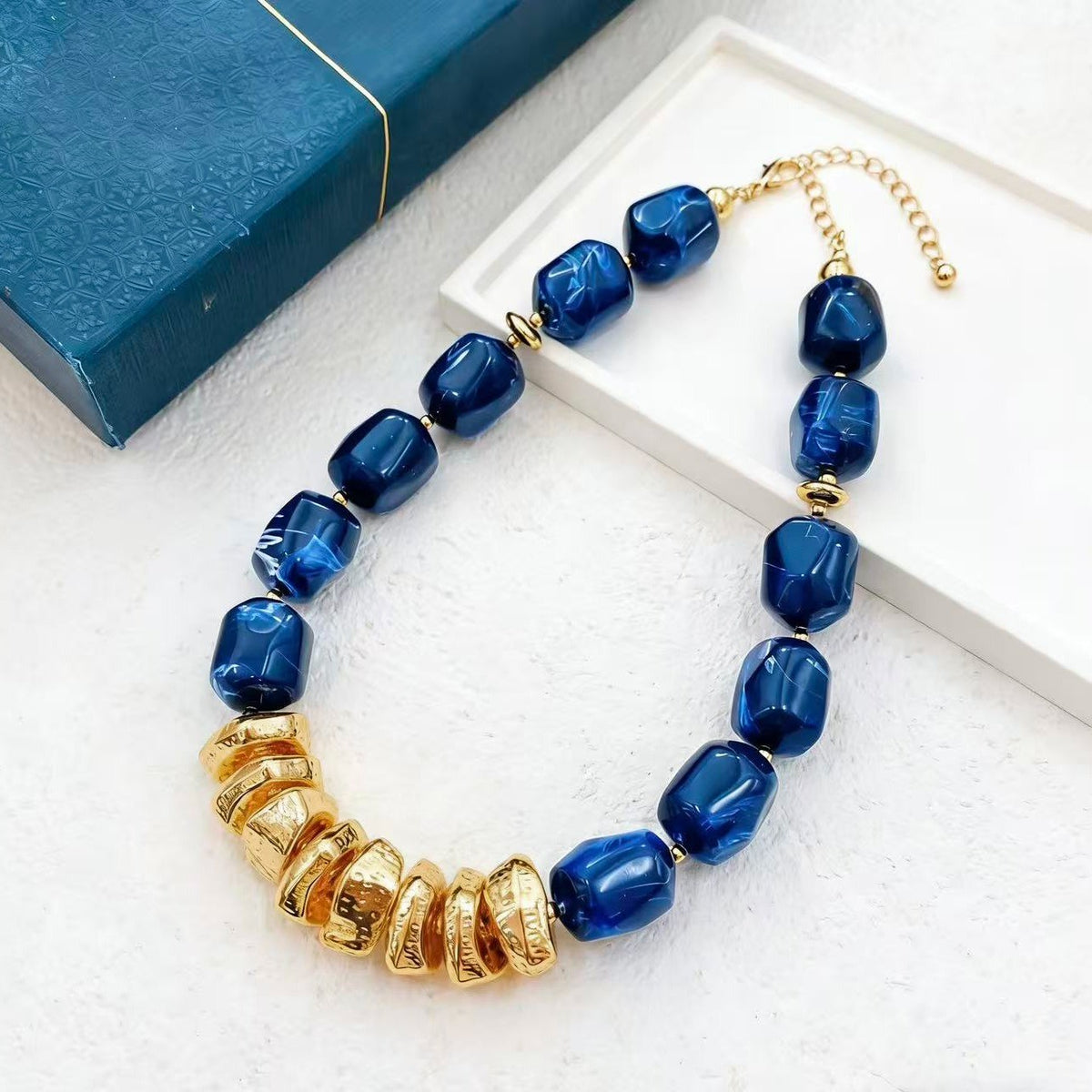 Marbled Bead & Gold Accent Necklace