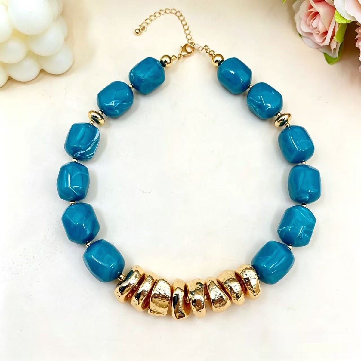 Marbled Bead & Gold Accent Necklace