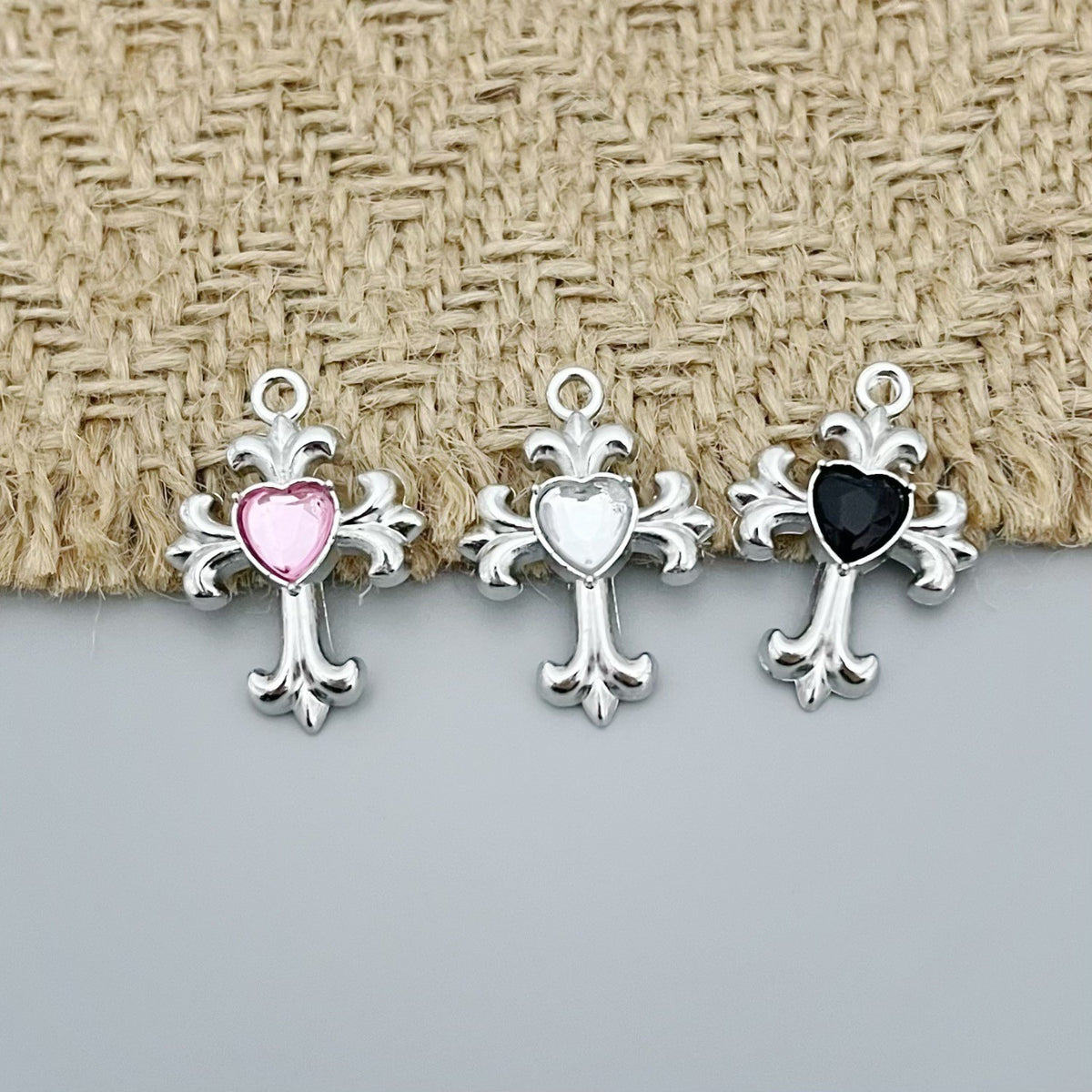 Fleur-de-Lis Heart Cross Charm
