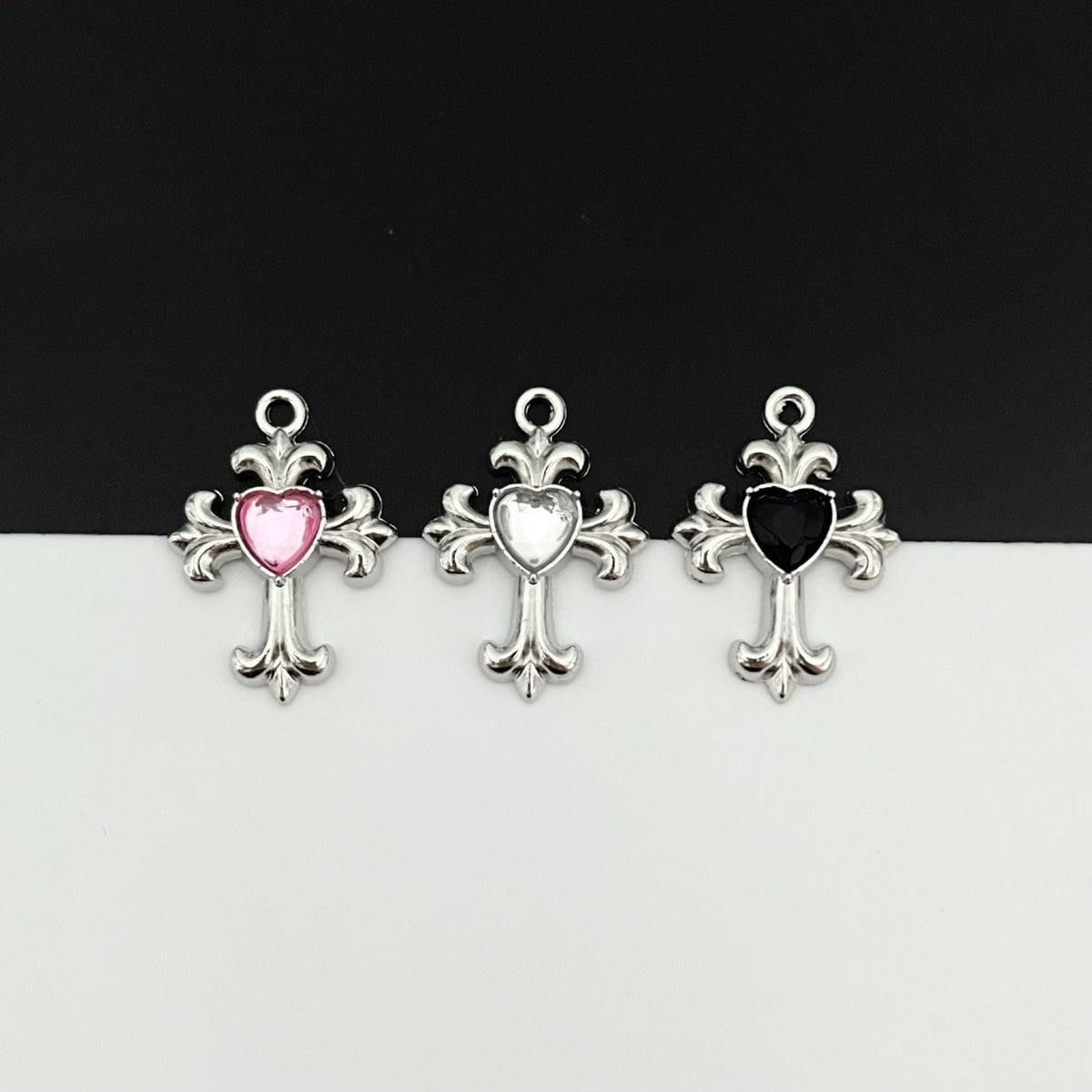 Fleur-de-Lis Heart Cross Charm