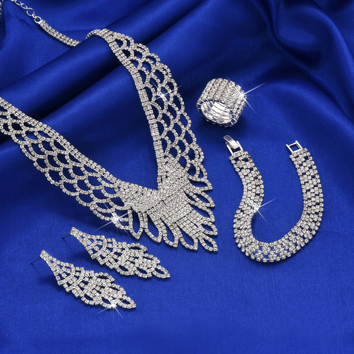Rhinestone Fan Lattice Jewelry Set