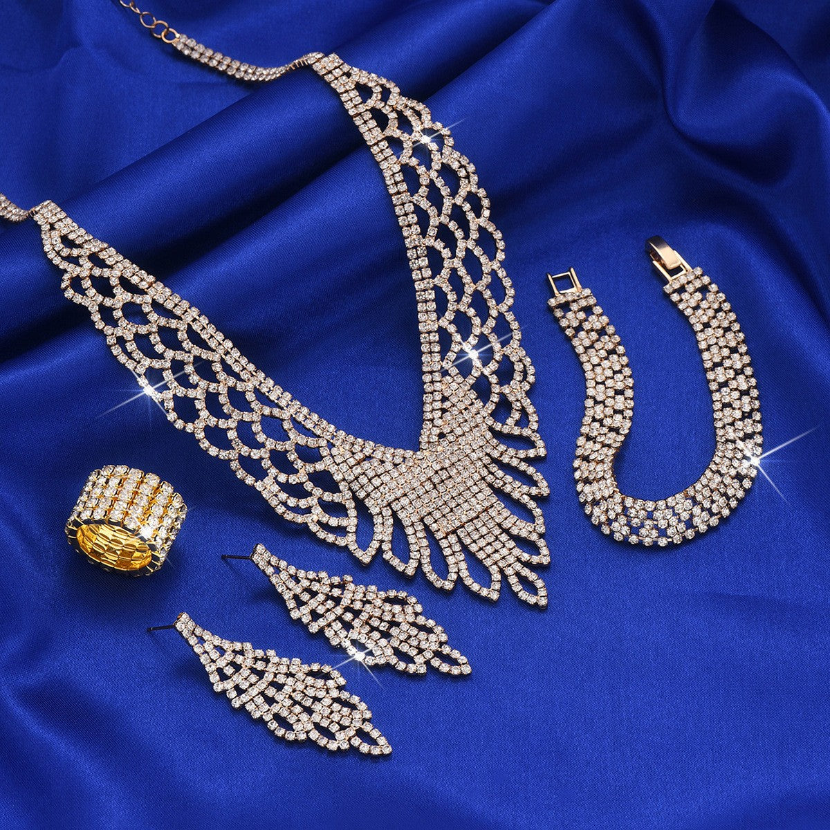 Rhinestone Fan Lattice Jewelry Set