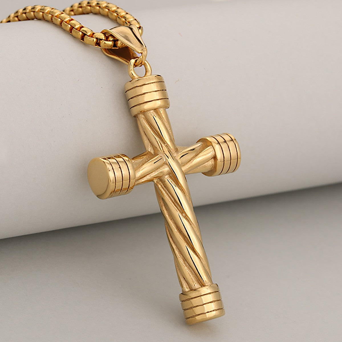 Grooved Cylinder Cross Pendant