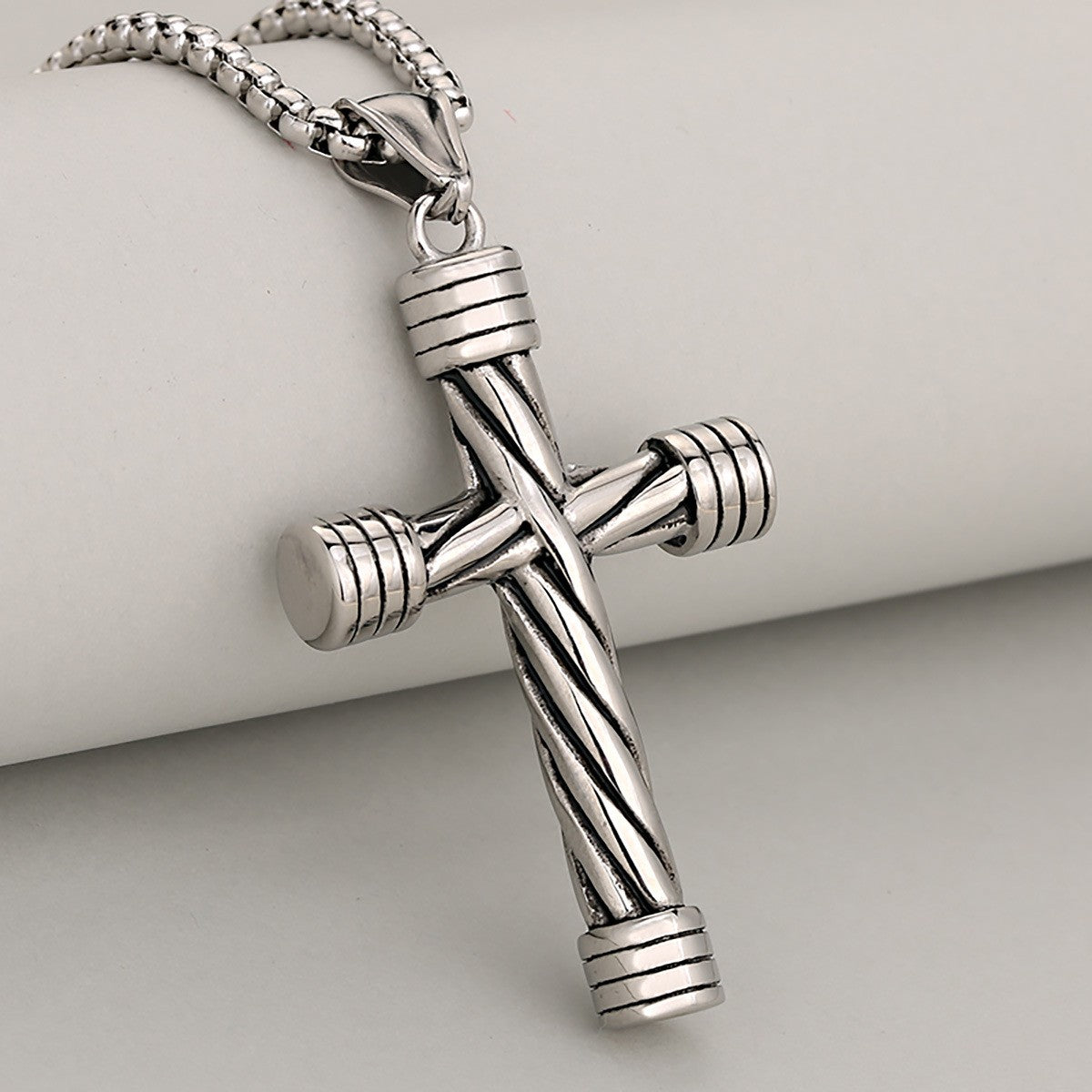 Grooved Cylinder Cross Pendant