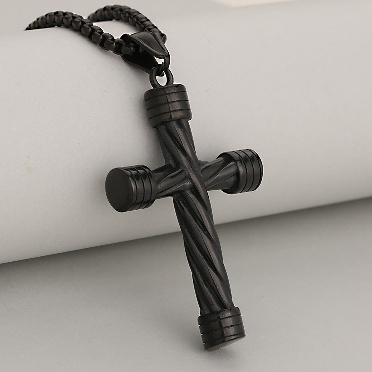 Grooved Cylinder Cross Pendant