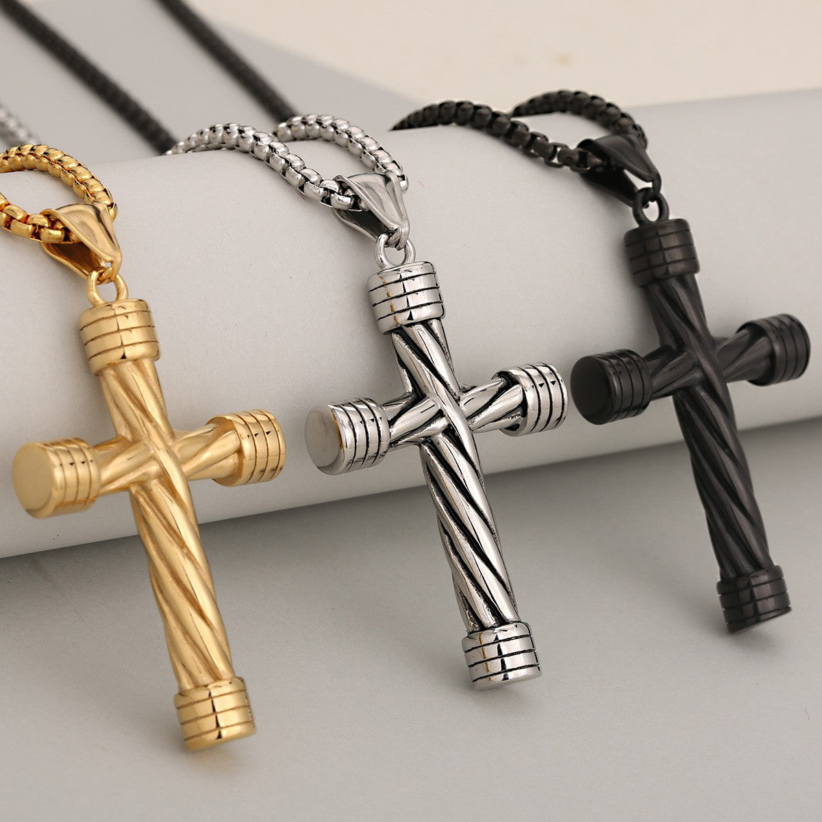Grooved Cylinder Cross Pendant