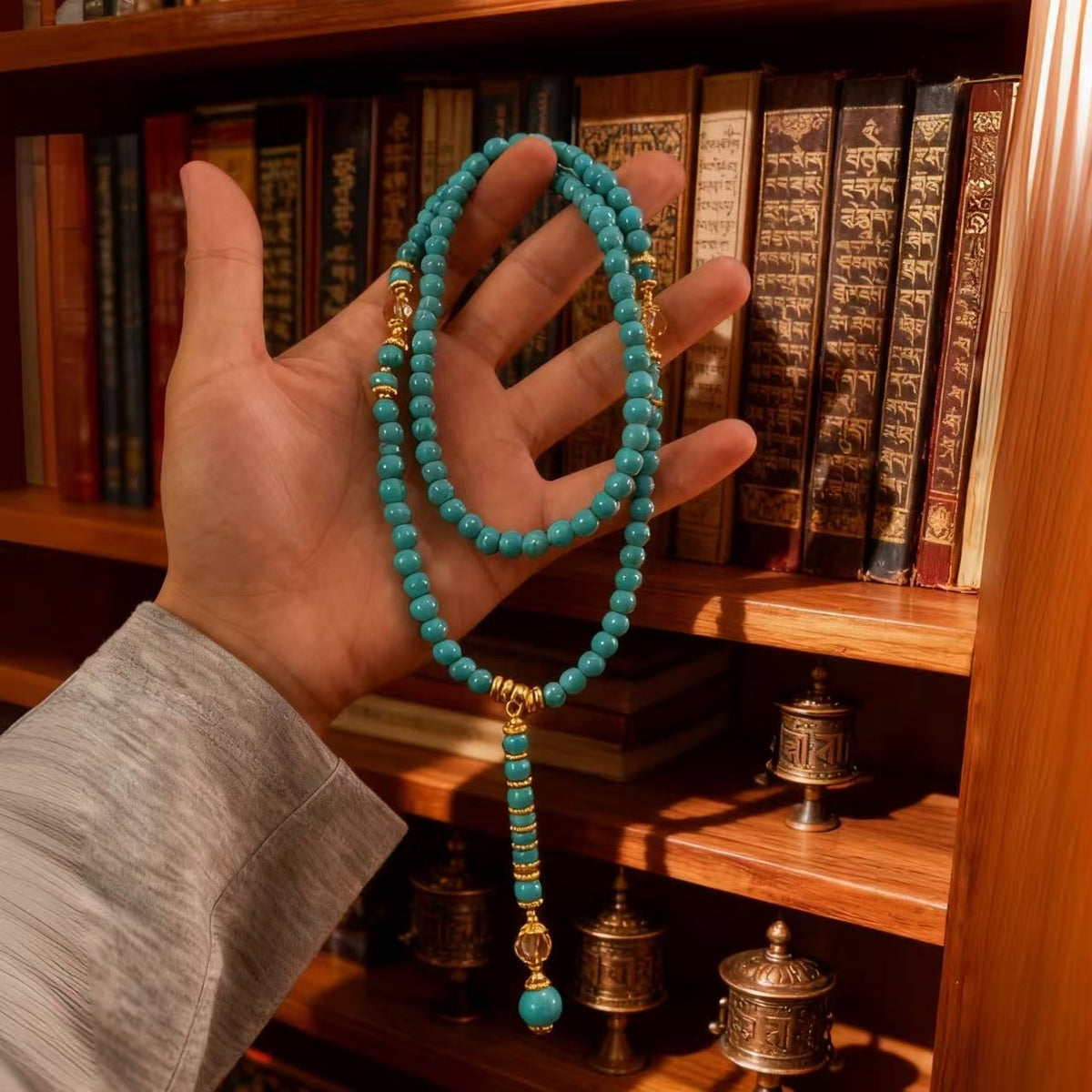 Turquoise Bead Tassel Necklace