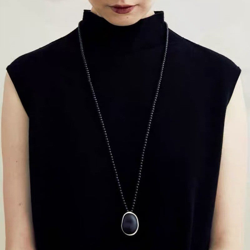 Oval Wood Pendant Necklace