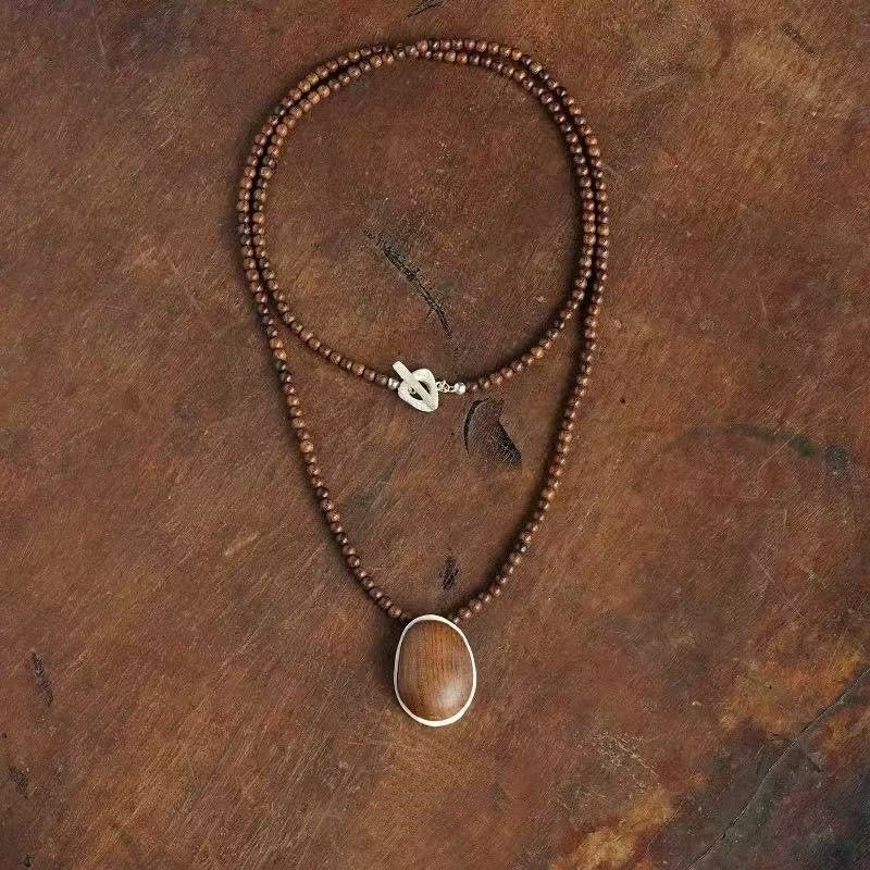 Oval Wood Pendant Necklace
