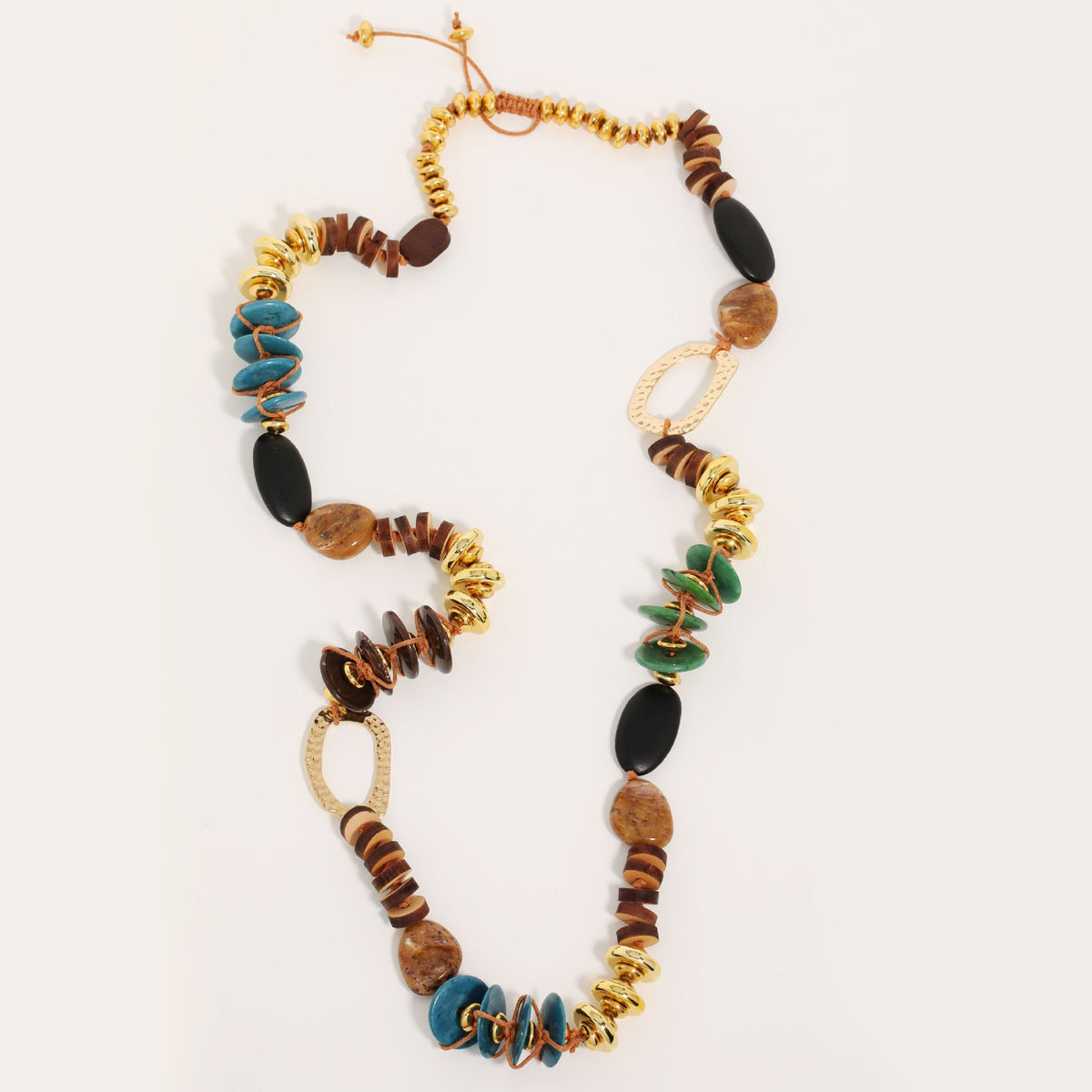 Mixed Stone & Wood Long Necklace