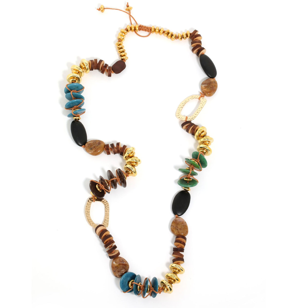 Mixed Stone & Wood Long Necklace