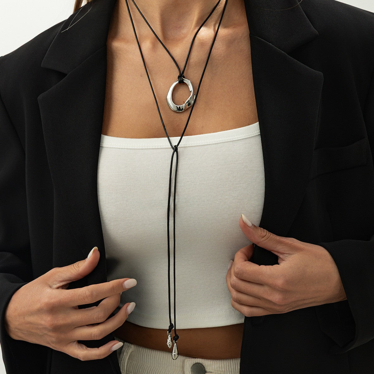 Polished Pendant Cord Lariat Necklace