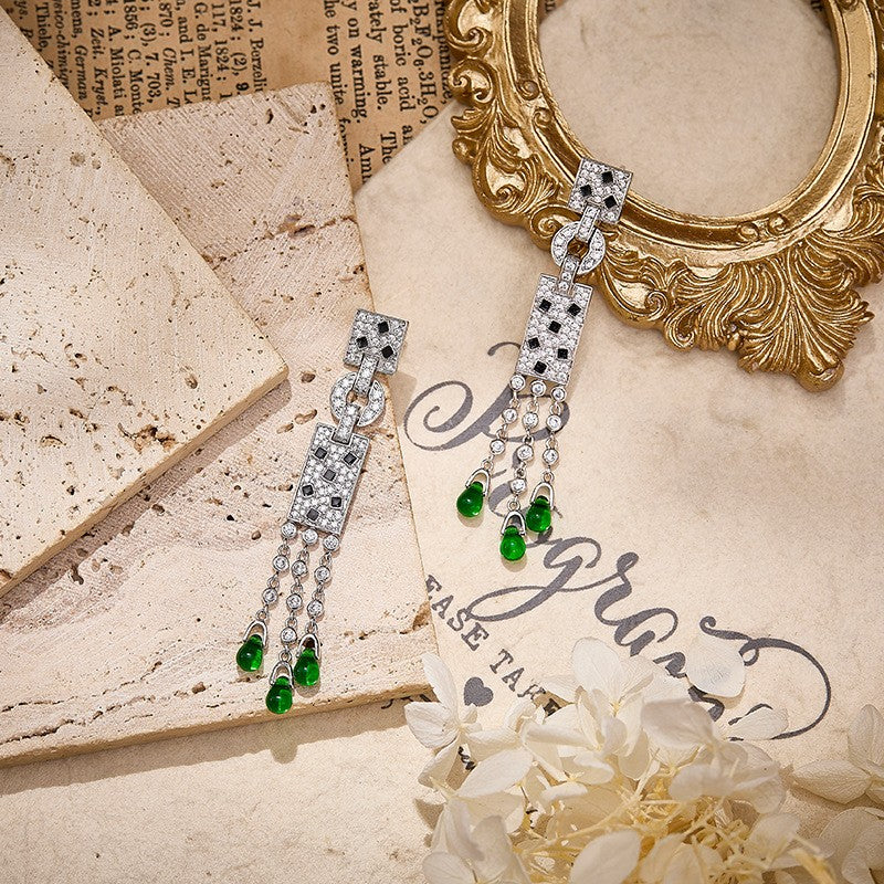 Green Teardrop Tassel Earrings