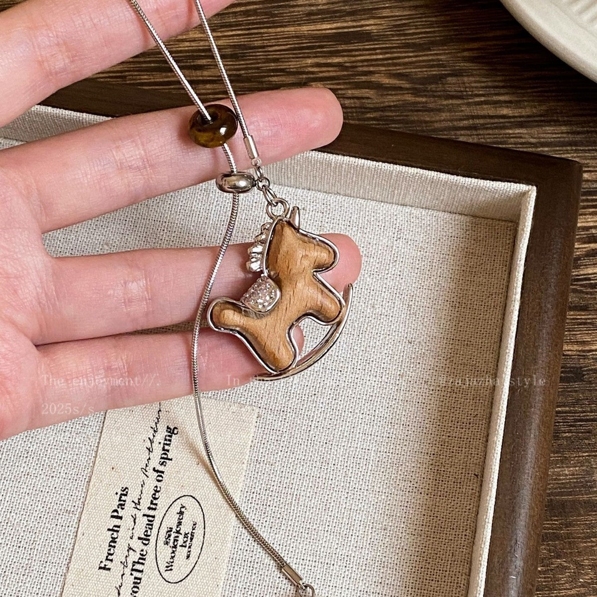 Wooden Horse Lariat Necklace