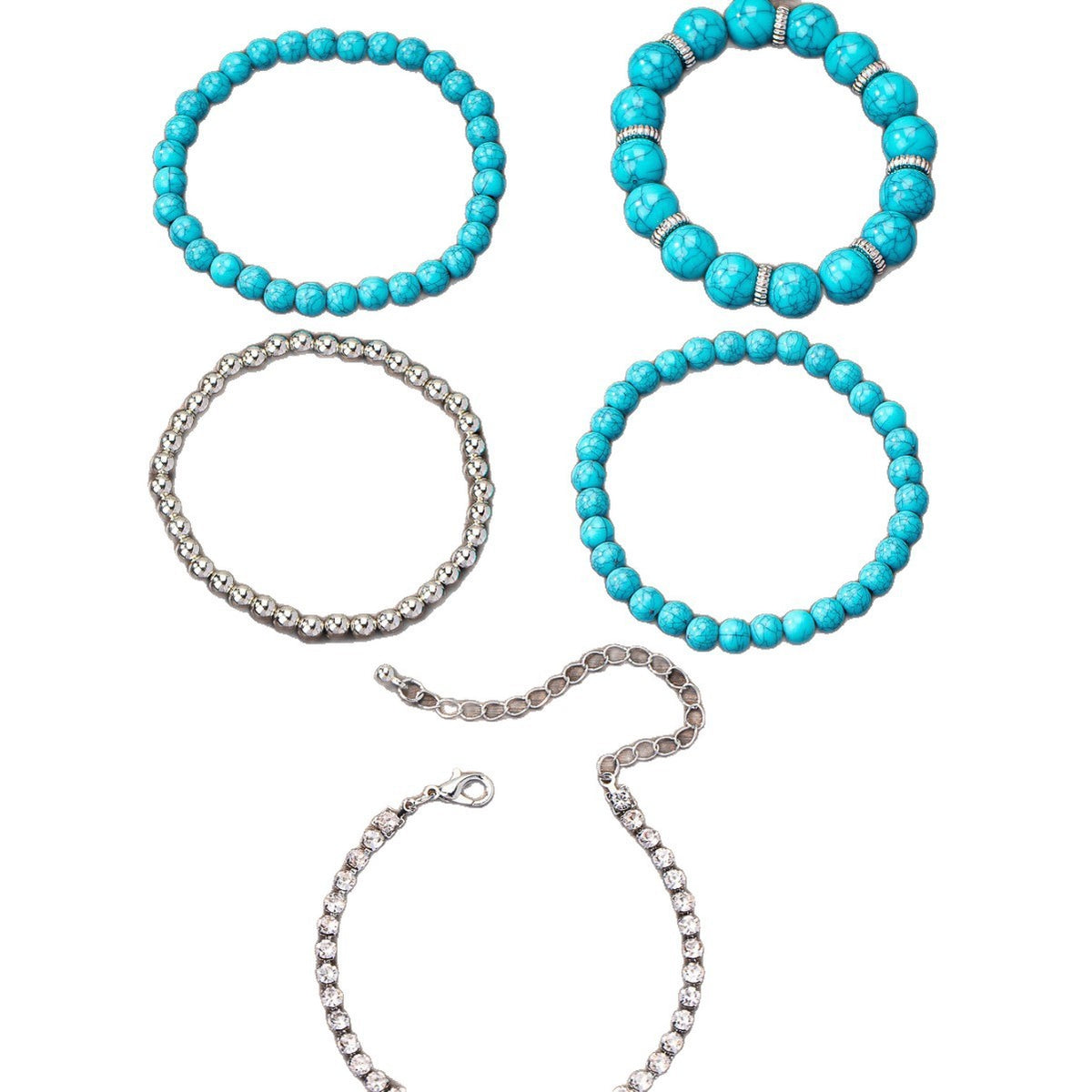 Turquoise & Crystal Bead Stack Bracelet Set