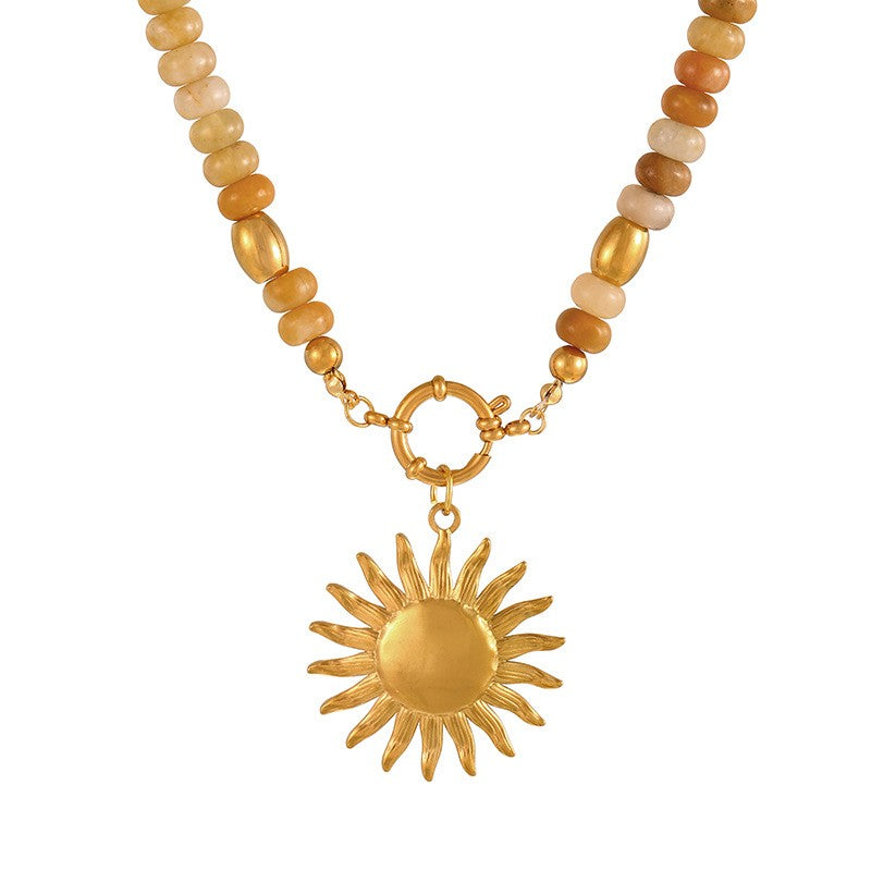 Sun & Sacred Heart Beaded Necklace
