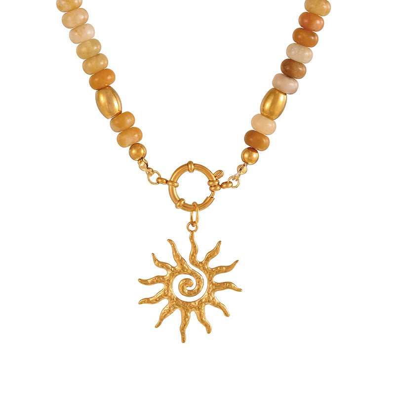 Sun & Sacred Heart Beaded Necklace