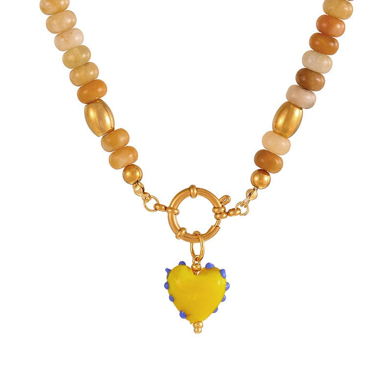 Sun & Sacred Heart Beaded Necklace