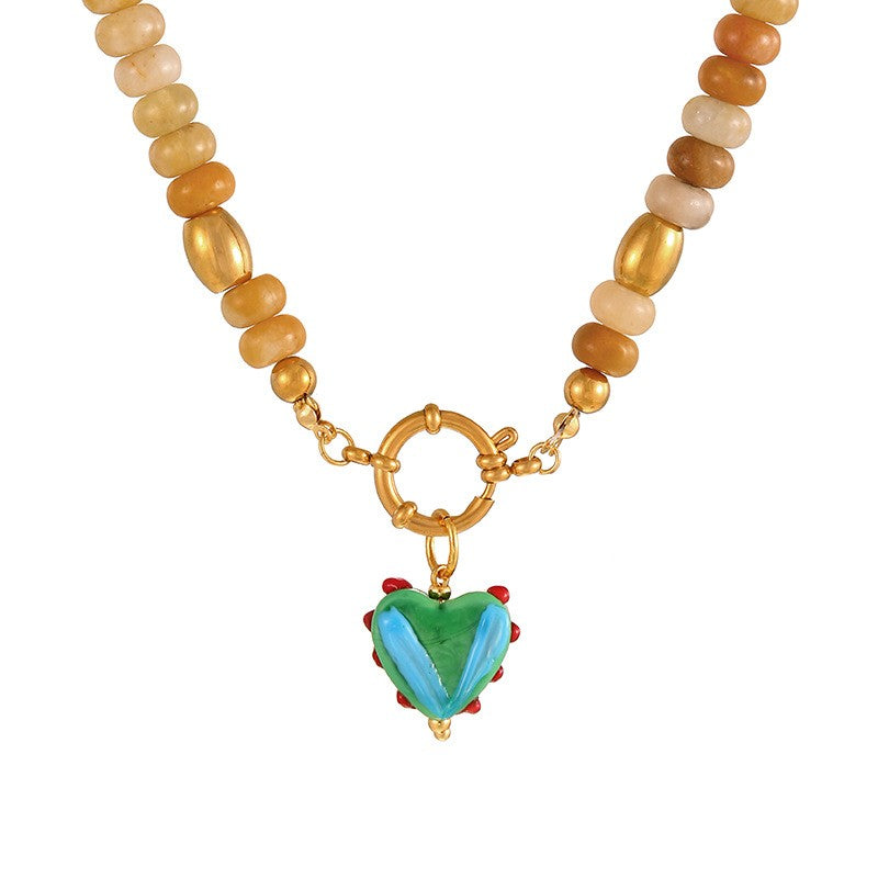 Sun & Sacred Heart Beaded Necklace
