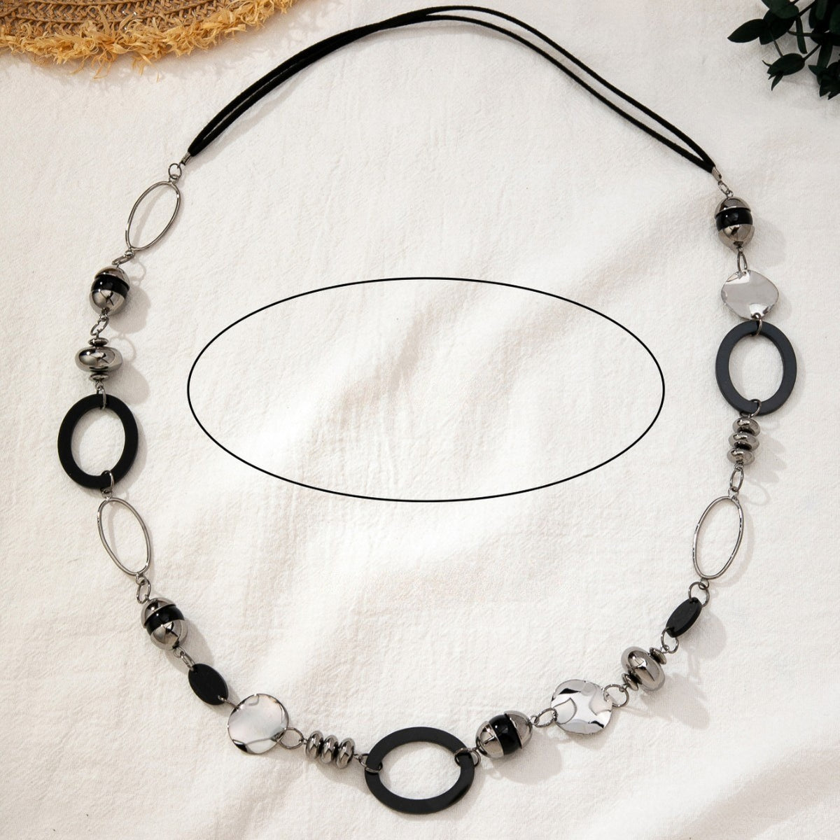 Black Oval & Silver Link Necklace