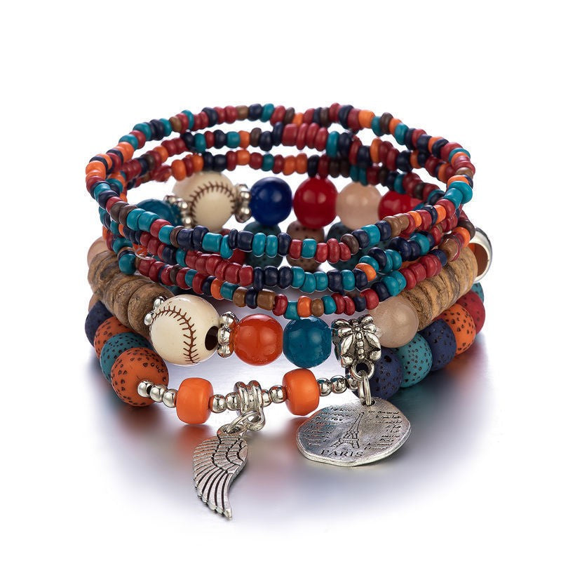Bohemian Bead Layered Bracelet Set