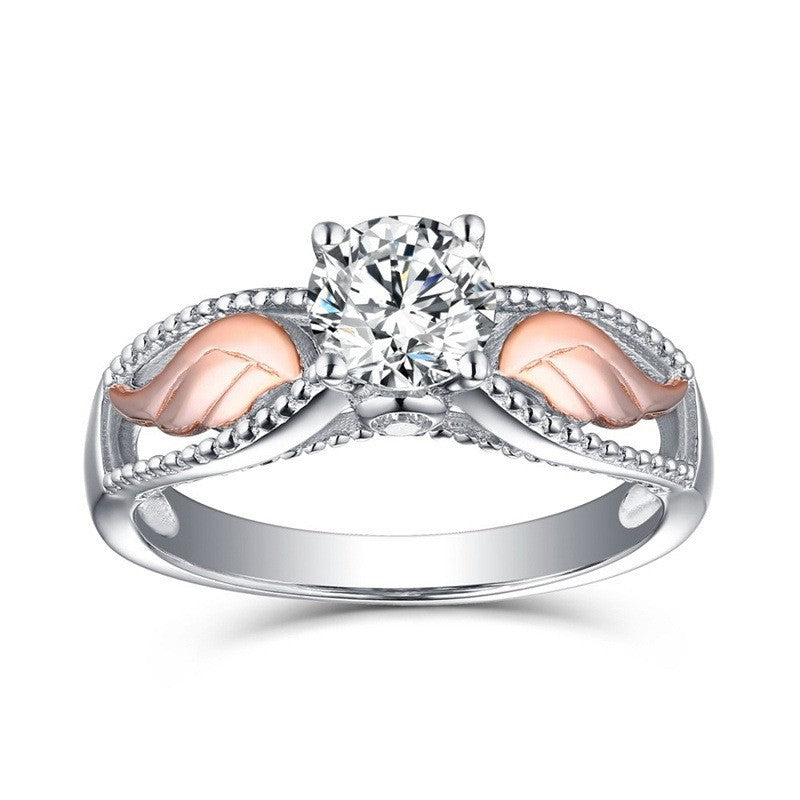 Two-Tone Crystal Angel Wing Ring