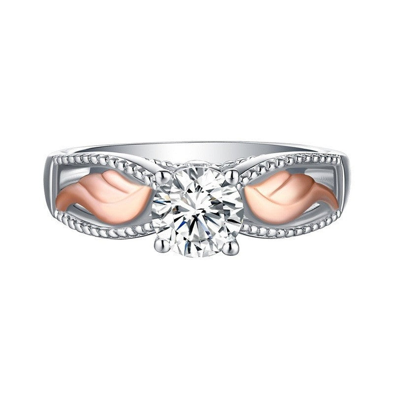 Two-Tone Crystal Angel Wing Ring