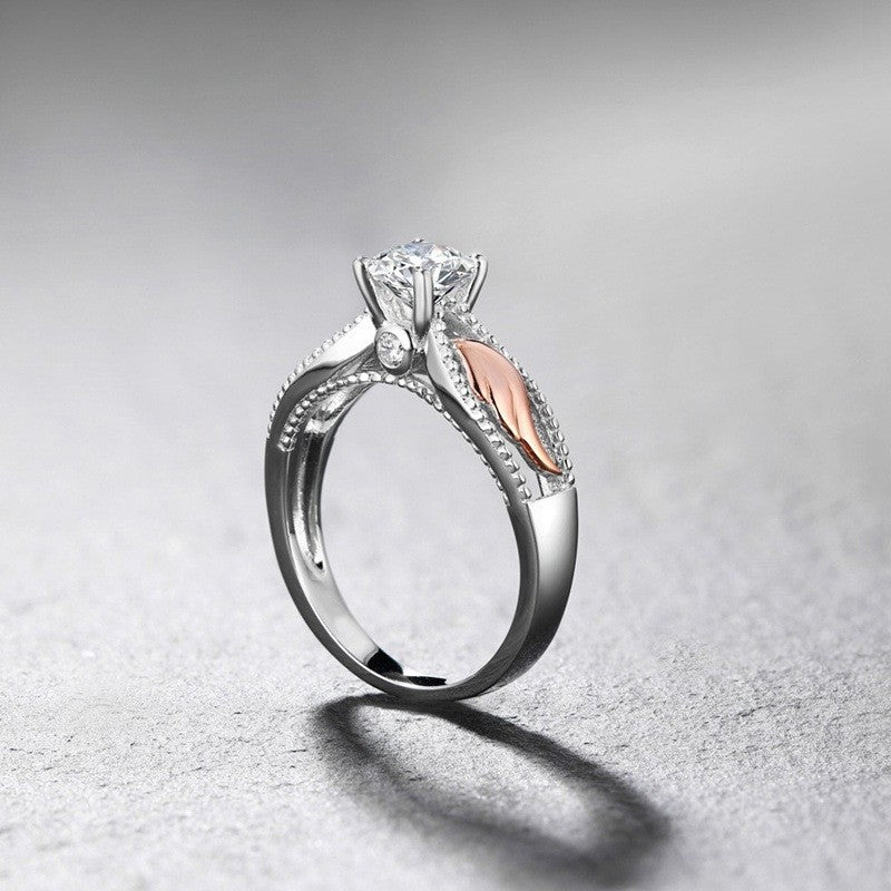 Two-Tone Crystal Angel Wing Ring