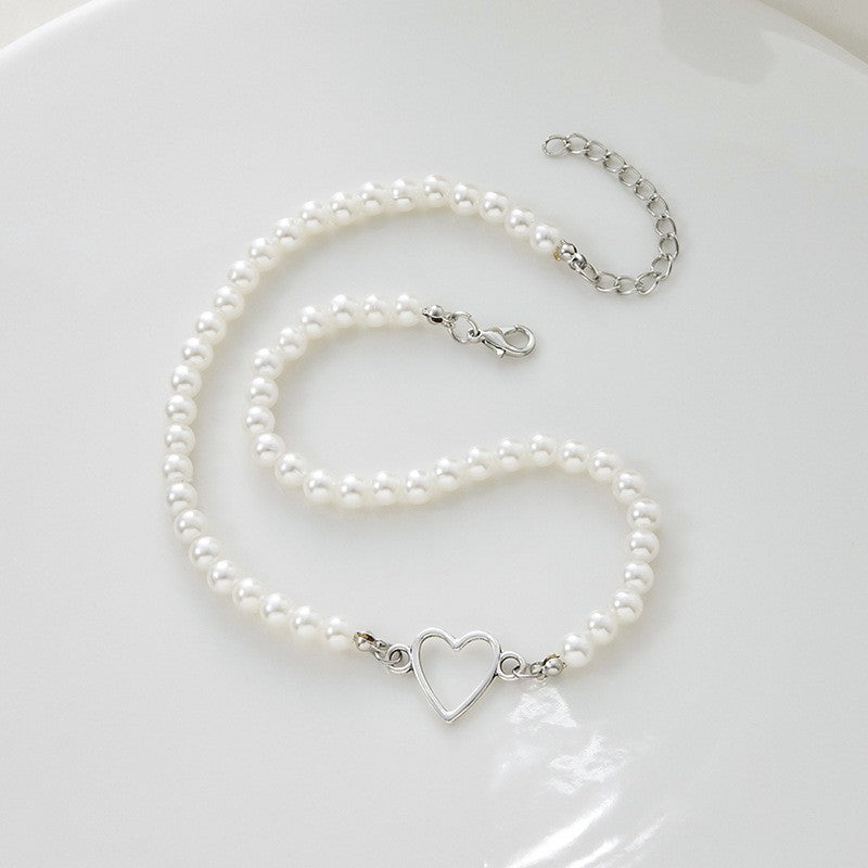 Pearl Beaded Open Heart Necklace