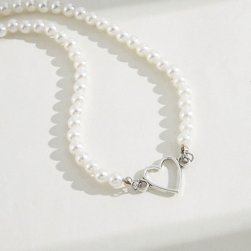 Pearl Beaded Open Heart Necklace