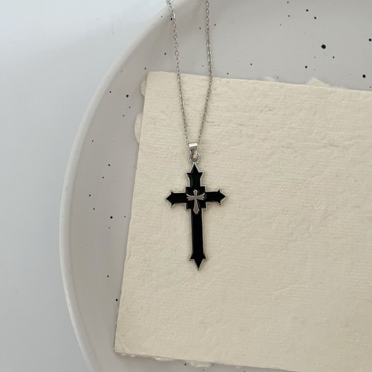 Enamel Cross Inlay Pendant Necklace