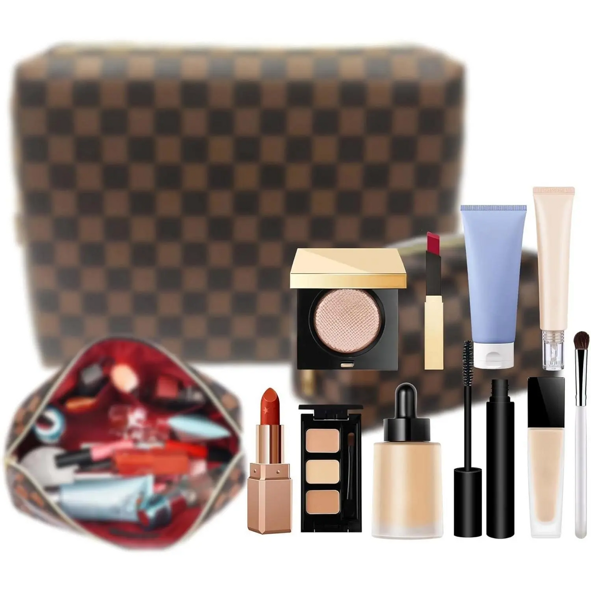 2pc Classic Leather Makeup Bag Set