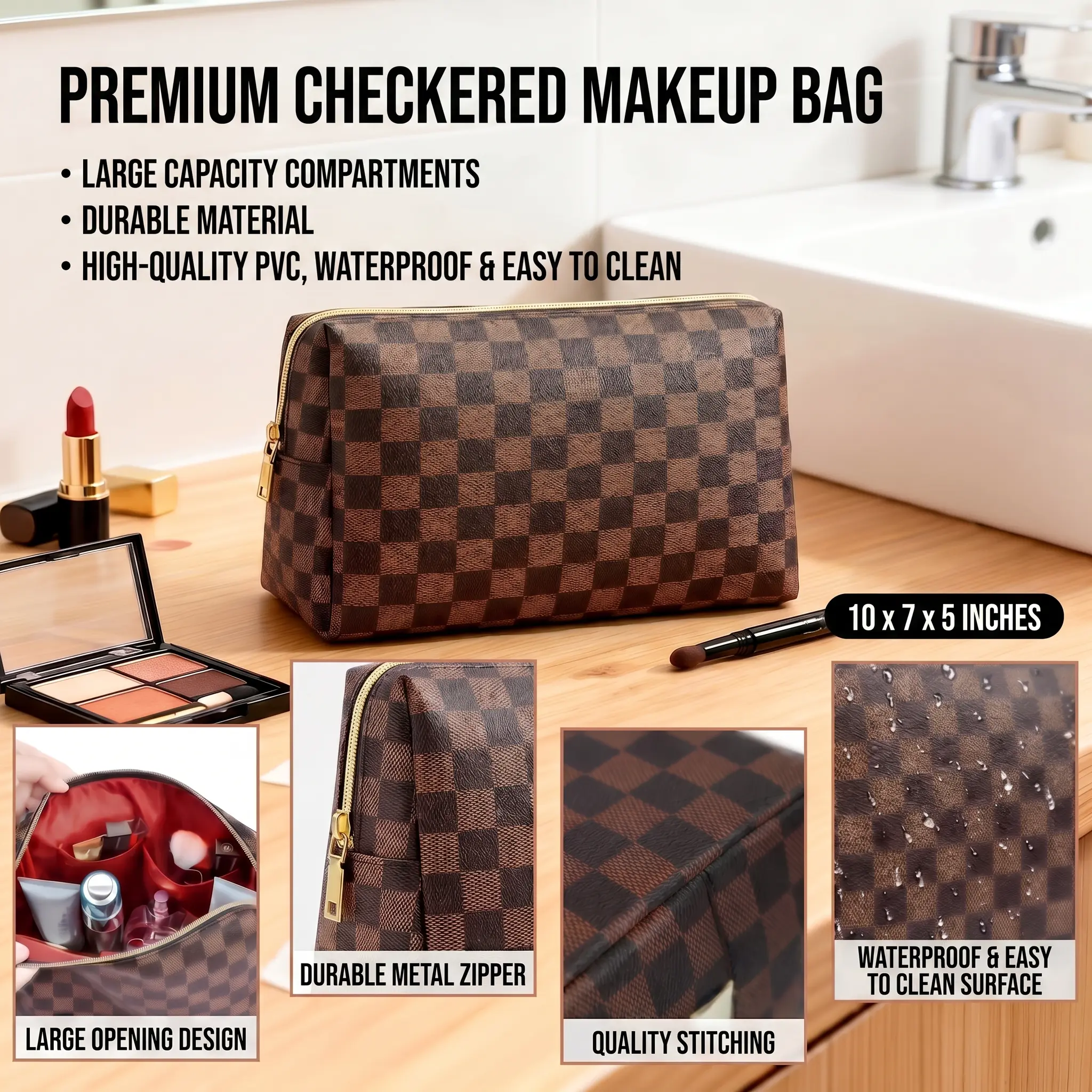 2pc Classic Leather Makeup Bag Set