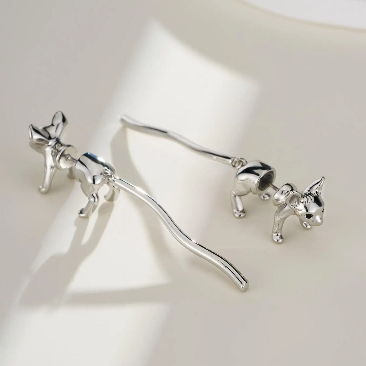 Long Tail Cat Stud Earrings