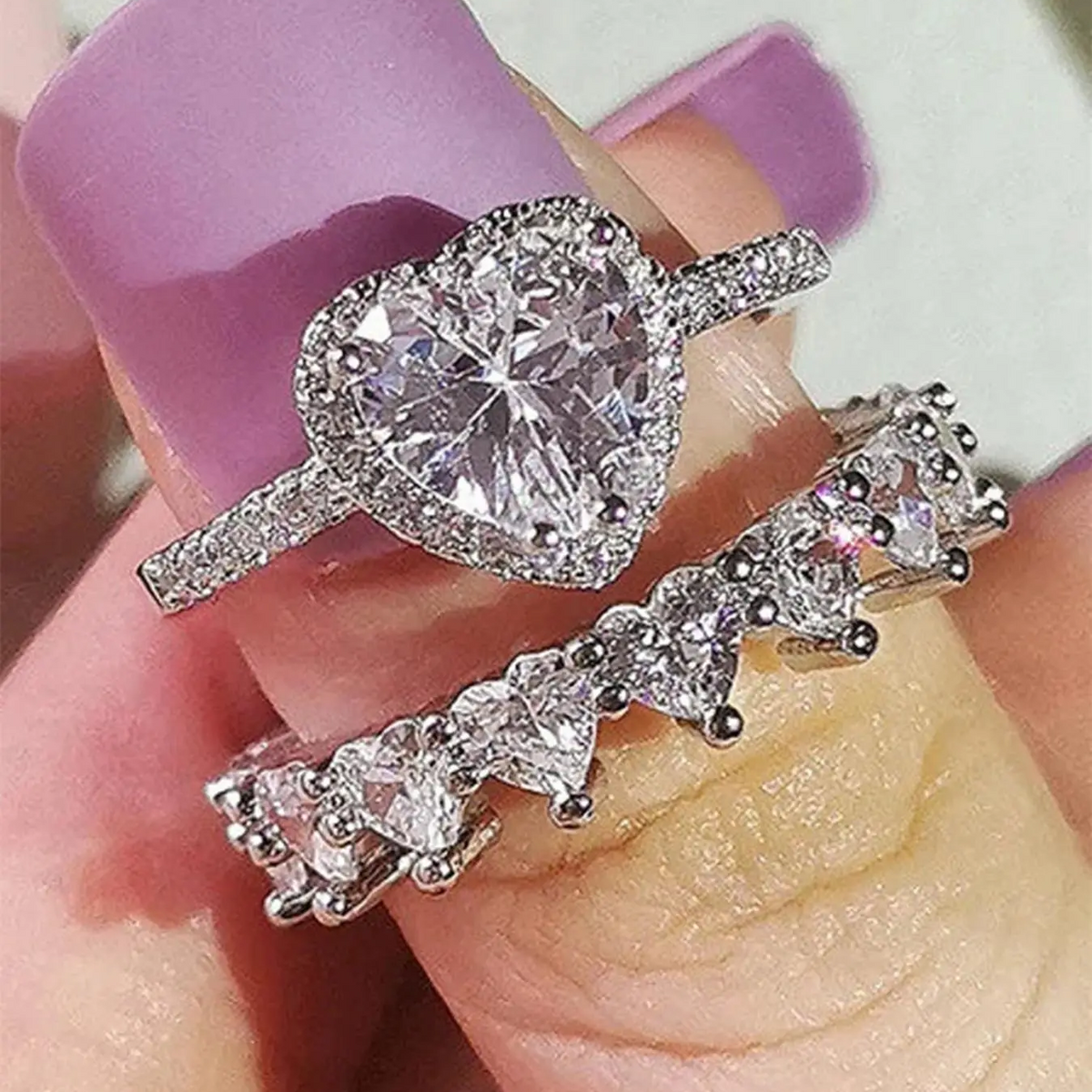 2pc Elegant Heart Ring Set
