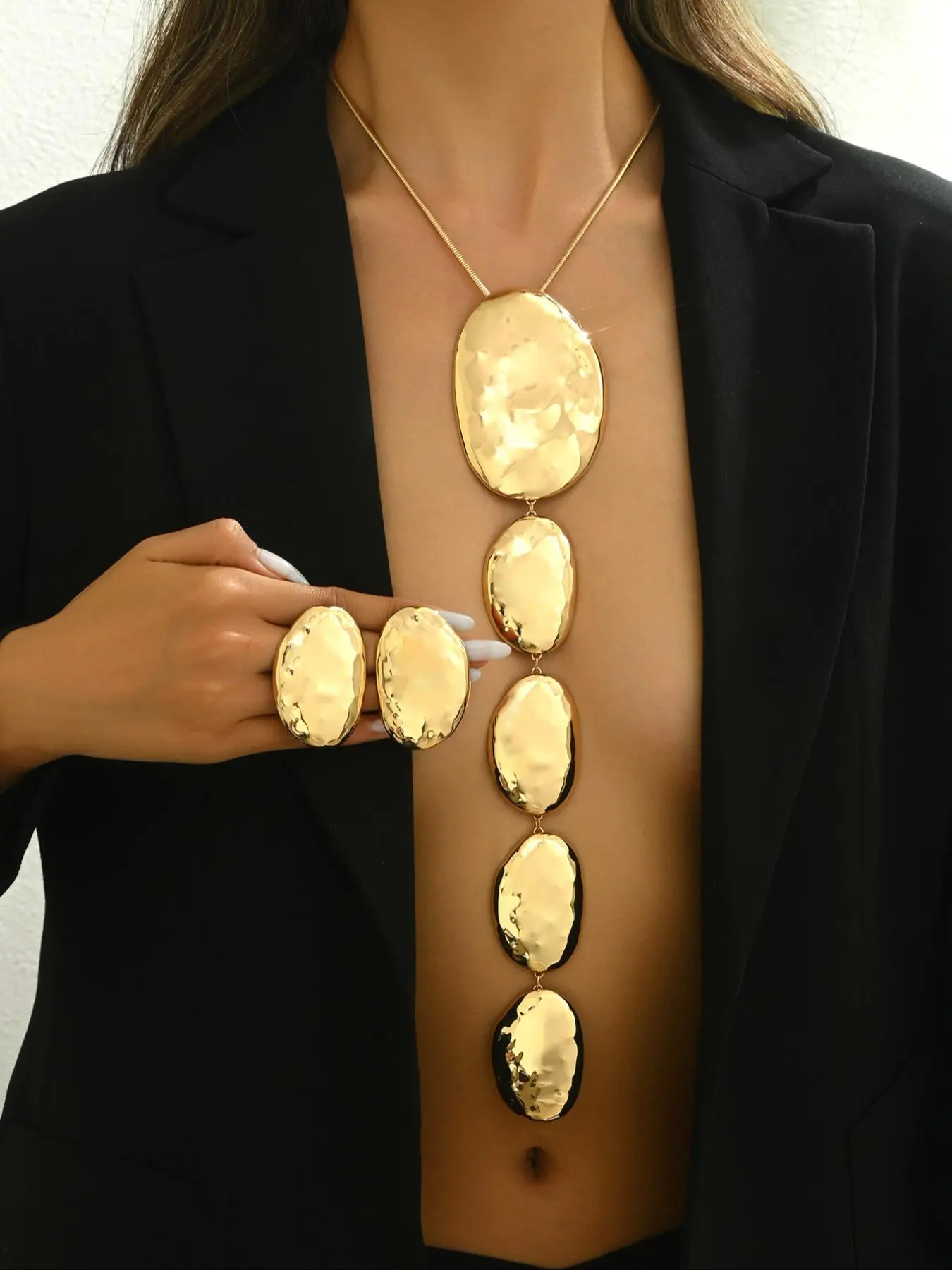 Irregular Oval Necklace Earrings Set