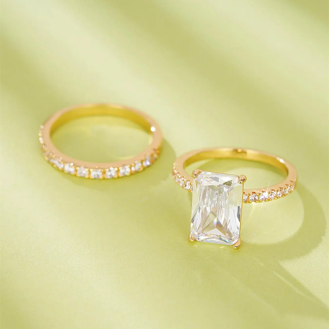 2pc Squared Rhinestone Ring Set