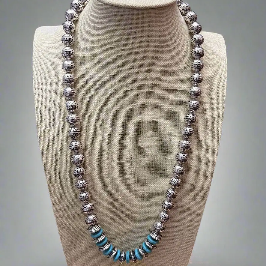 Turquoise Silver Pearls Necklace