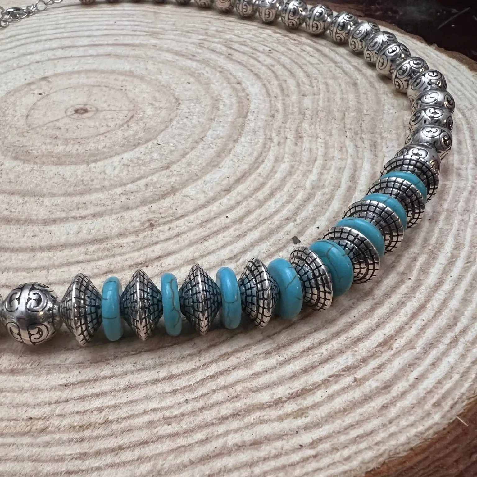 Turquoise Silver Pearls Necklace