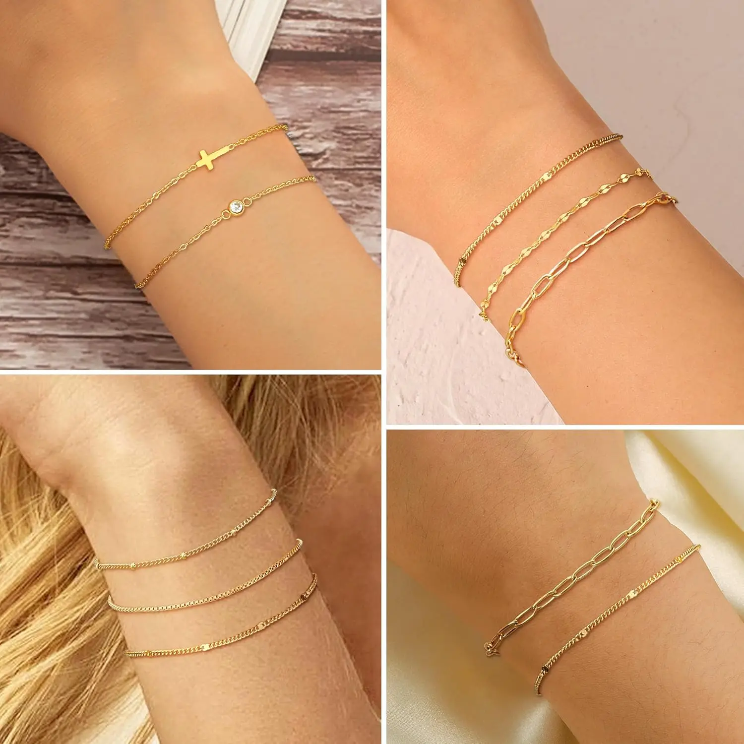 14k 7pc Cross Bracelet Stack