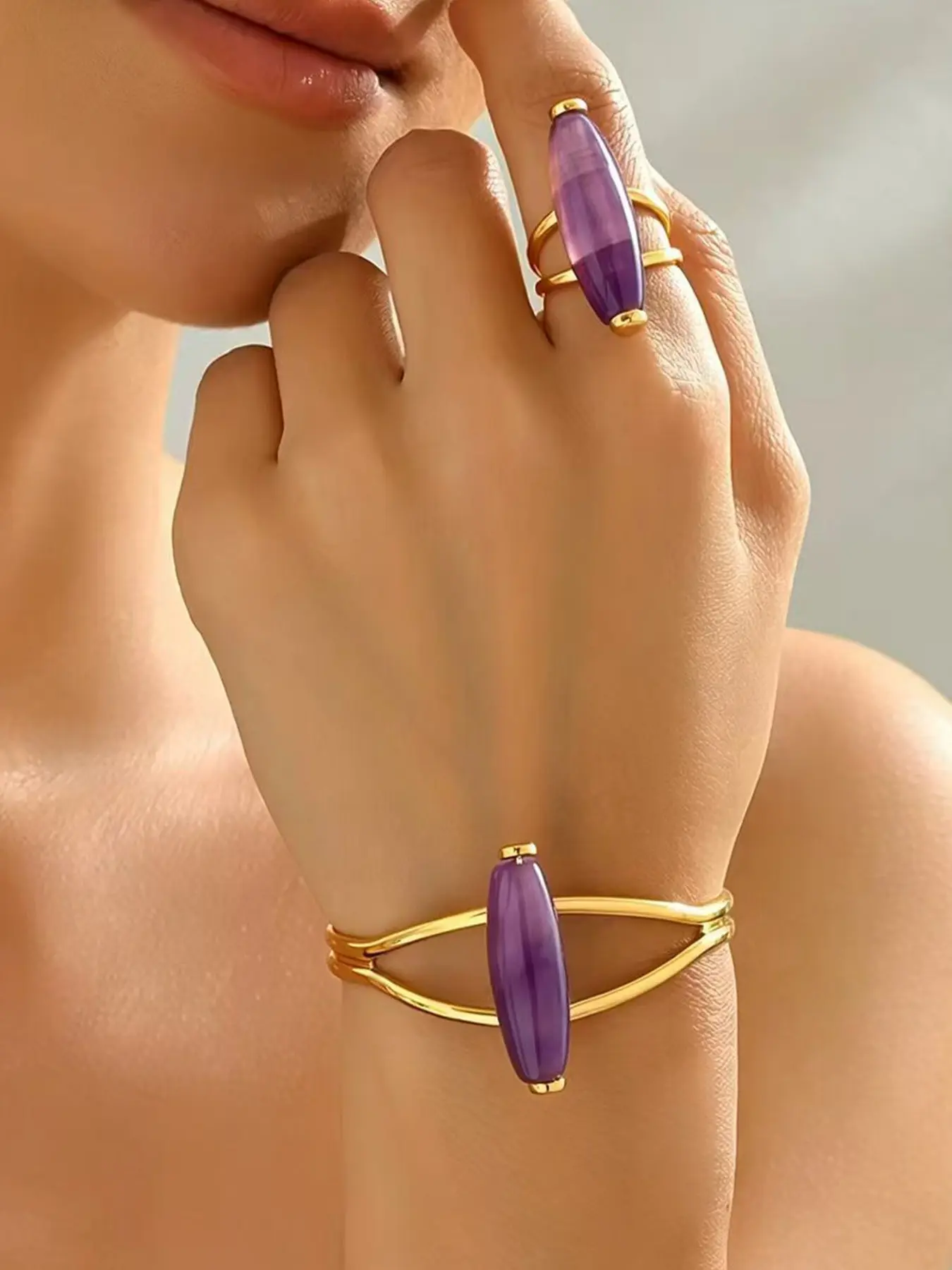 Vintage Boho Ring and Cuff Bangle Set