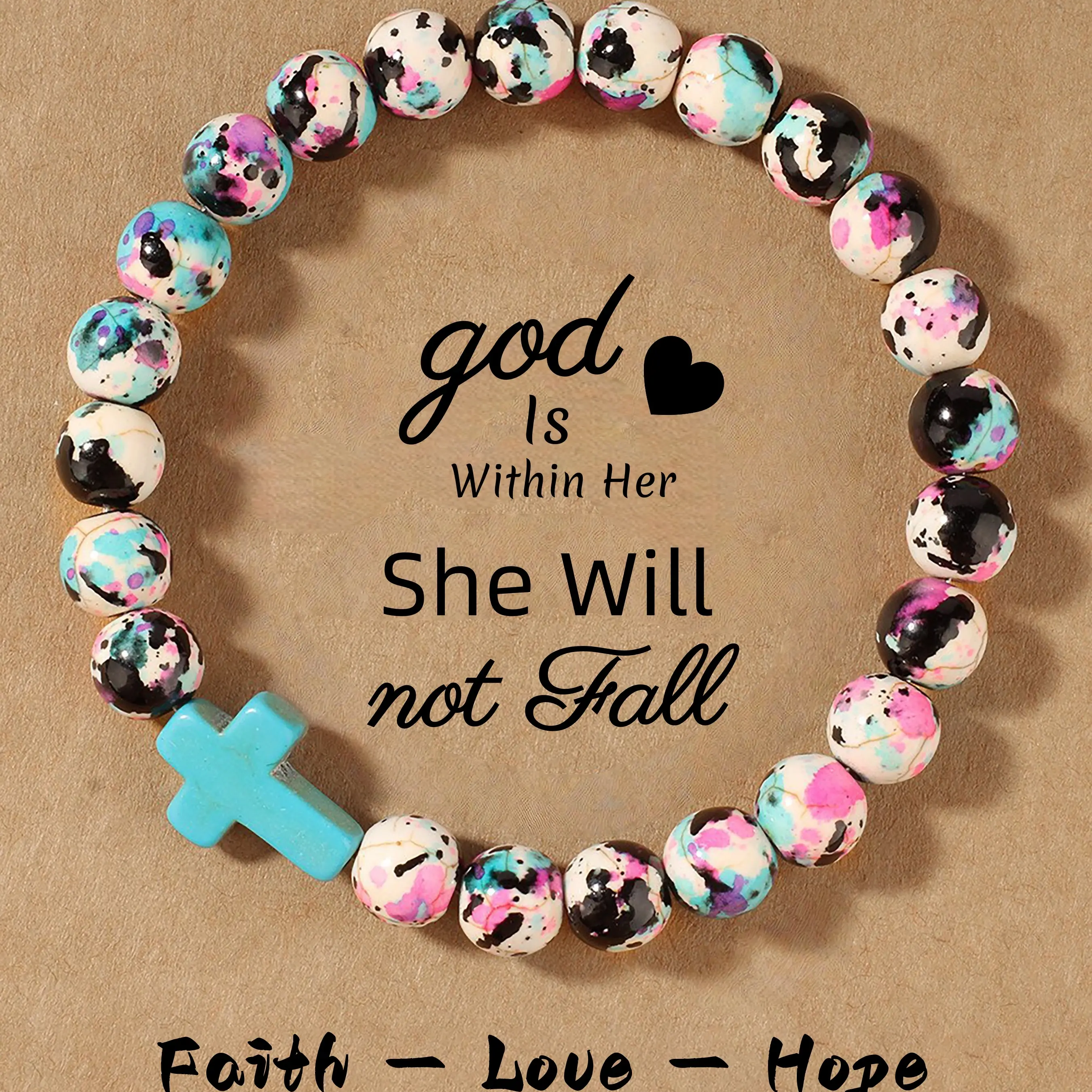 Natural Stone Cross Beaded Bracelet