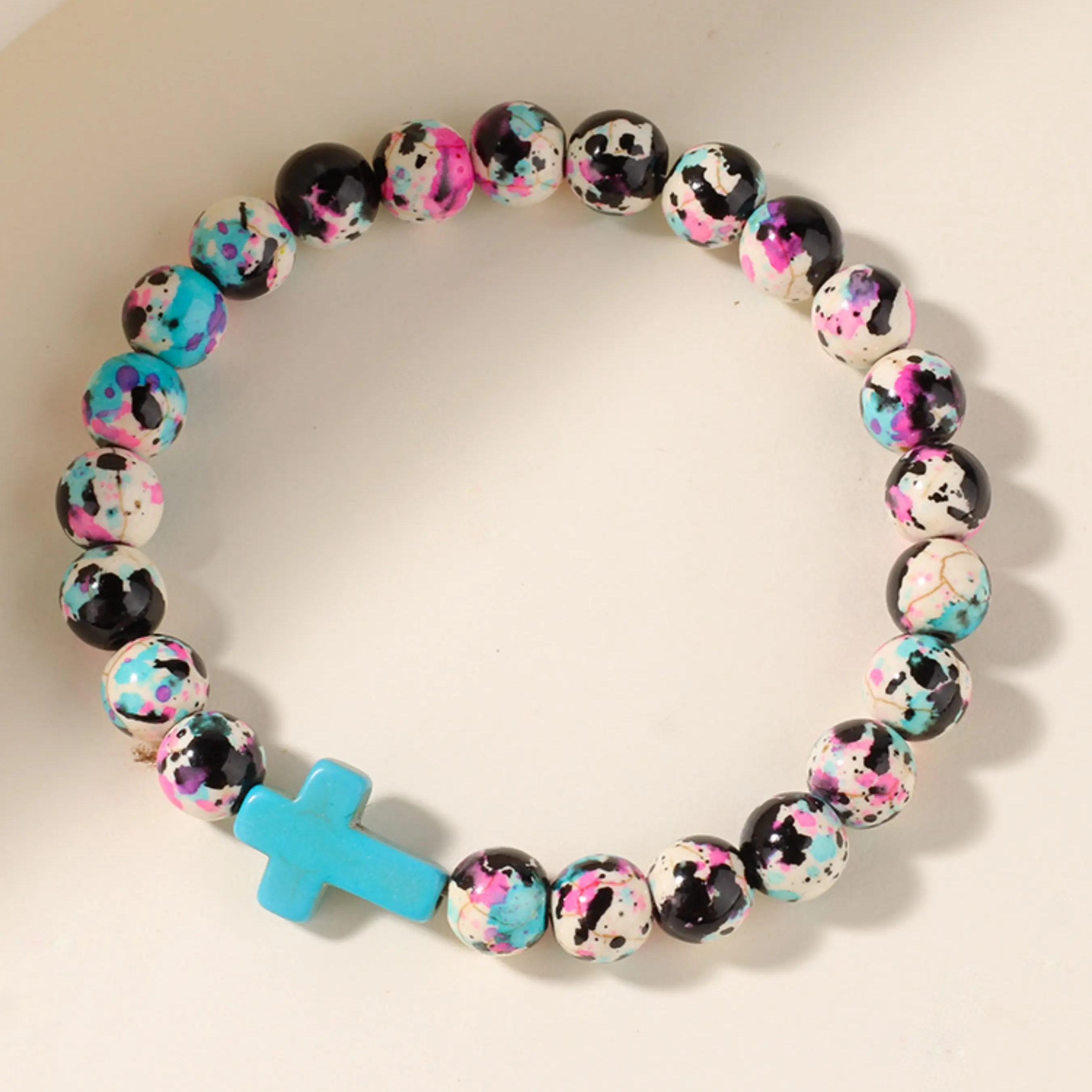 Natural Stone Cross Beaded Bracelet