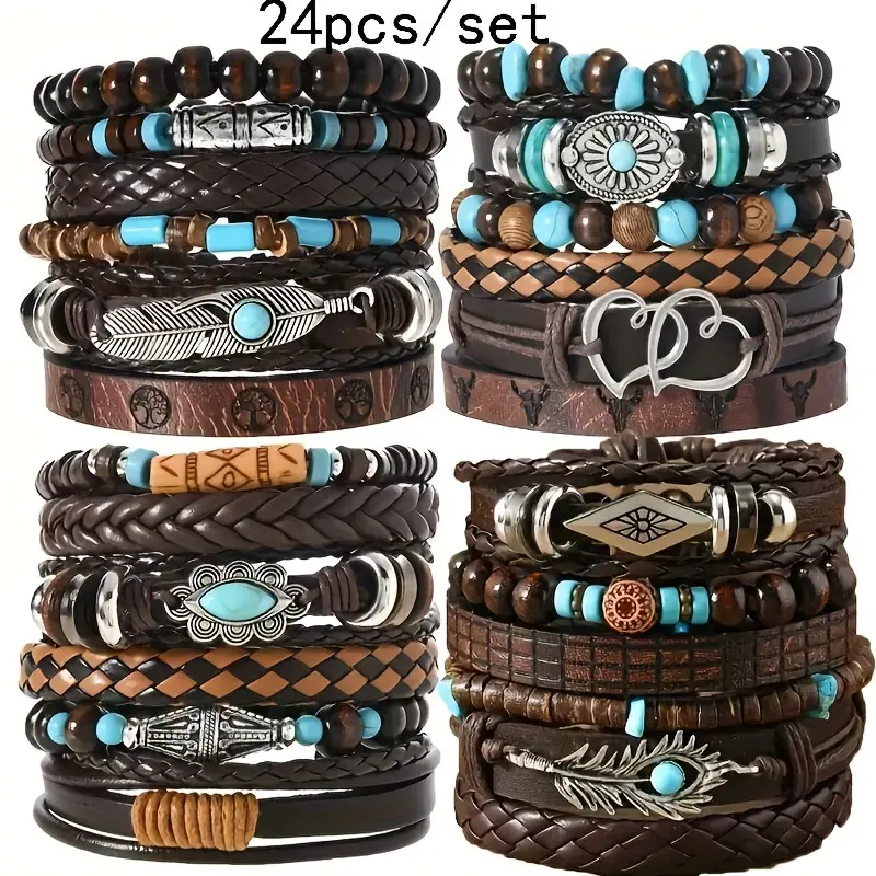 24pc Retro Turquoise Bracelet Set